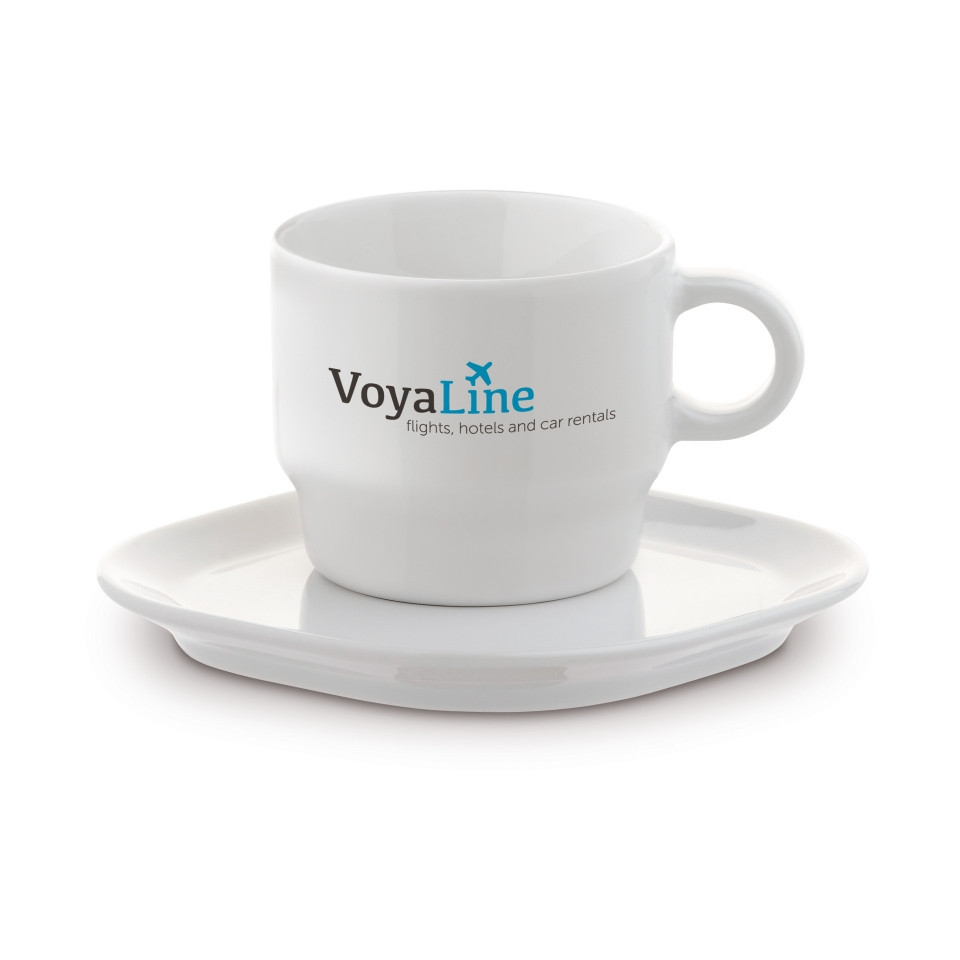 Tasse et soucoupe carrée personnalisable fabriquée en Europe