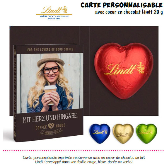 Carte personnalisable gros cœur chocolat Lindt 20g