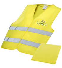 Gilet publicitaire de sécurité jaune avec étui express