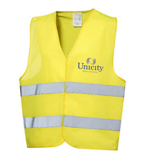 Gilet publicitaire de sécurité jaune avec étui express