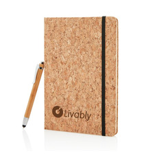 Carnet publicitaire de notes en liège avec stylo en bambou