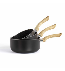 Set de 3 casseroles aspect pierre & bois publicitaire