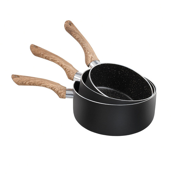 Set de 3 casseroles aspect pierre & bois publicitaire