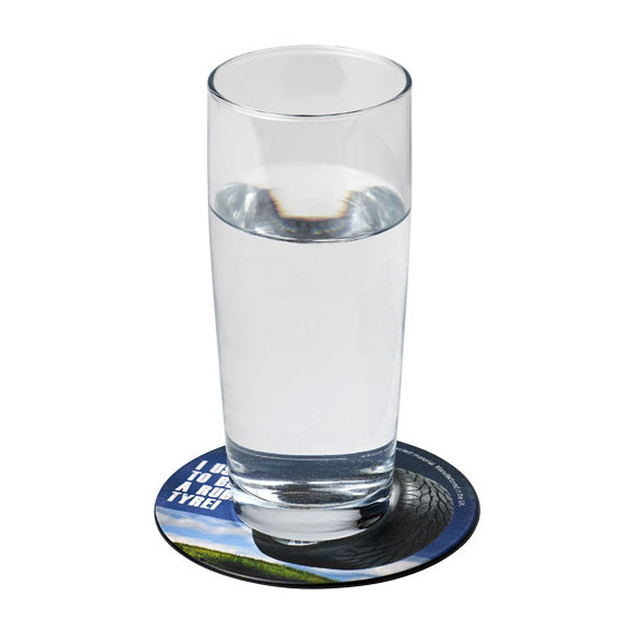 Sous-verre publicitaire rond Brite-Mat® avec matériau pneu