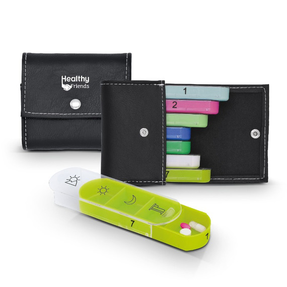 Pilulier personnalisable hebdomadaire avec étui simili cuir Pilulier personnalisable hebdomadaire avec étui simili cuir