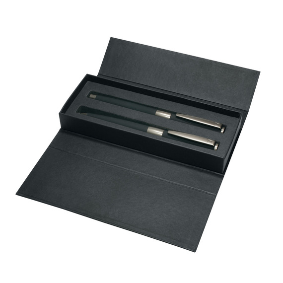 Parure publicitaire stylo bille et roller Black Line