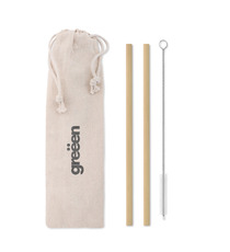 Ensemble de 2 pailles publicitaire en bambou réutilisables Natural straw