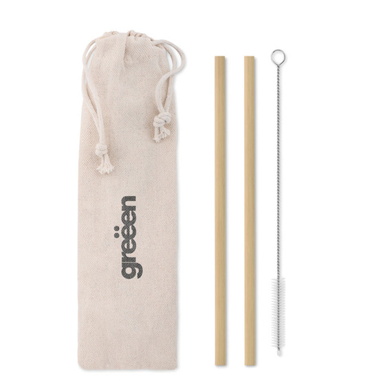 Ensemble de 2 pailles publicitaire en bambou réutilisables Natural straw