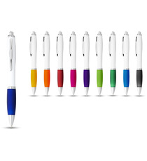 Stylo publicitaire bille avec corps blanc et grip coloré Nash