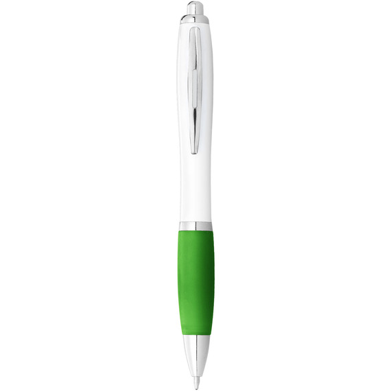 Stylo publicitaire bille avec corps blanc et grip coloré Nash