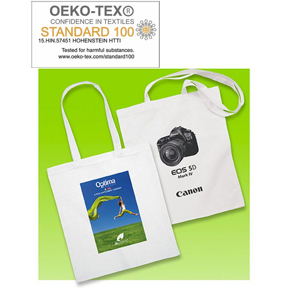 Sac publicitaire shopping coton blanc quadri certifié OEKO-TEX® Sac publicitaire shopping coton blanc quadri certifié OEKO-TEX®