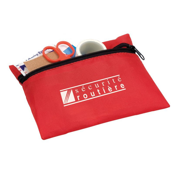 Trousse de secours publicitaire en pochette rouge