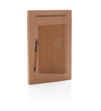 Set carnet de notes A5 et stylo en bambou publicitaire