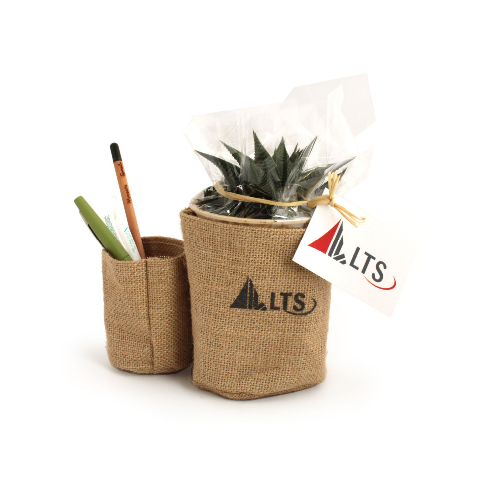 Plante publicitaire dépolluante en pot toile de jute Duo