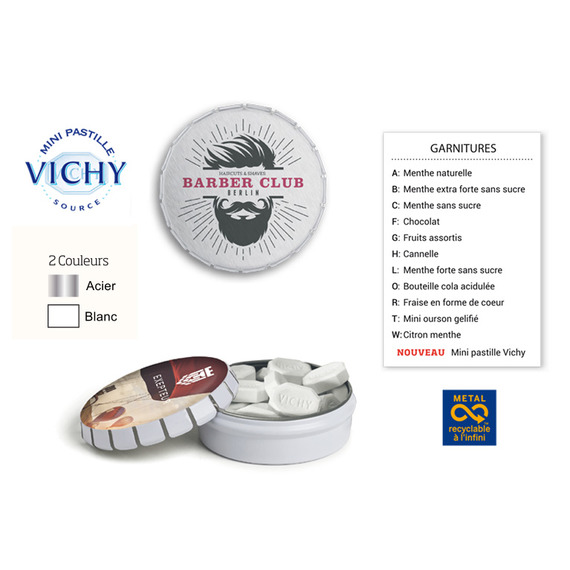 Boîte de mini pastille VICHY 53 mm personnalisable fabriqué en France