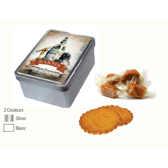 Boîte à sucrette avec carmel beurre salé personnalisable ou grands sablés fabriqué en Bretagne 130 gr