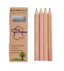 Etui en carton publicitaire de 4 crayons de couleur quadri surface totale 8.7 cm