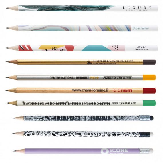 Crayon publicitaire bois fabriqué France personnalisé quadri rond 17.6cm