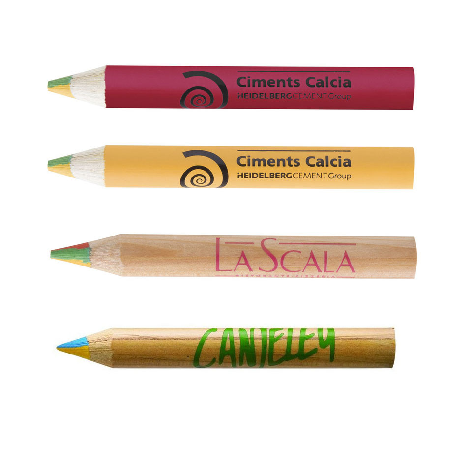 Crayon de couleur publicitaire mine 4 couleurs 8.7 cm en bois Made in France