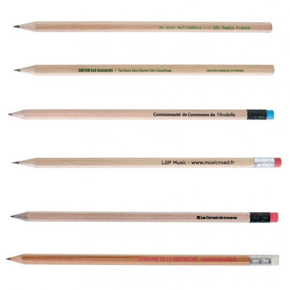 Crayon de papier personnalisé Eco vernis incolore 17,6 cm en bois Made in France