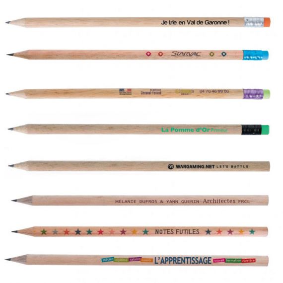 Crayon de papier personnalisable Rond Eco sans vernis 17.6 cm en bois Made in France