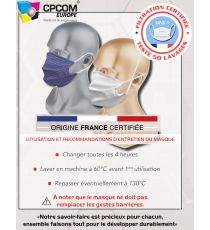 Masques en tissu Made in France personnalisés lavables et réutilisables certifié et homologué AFNOR F76-001  UNS1 UNS2 DGA