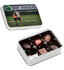 Boîtes métal personnalisées blanches 6 chocolats Leonidas