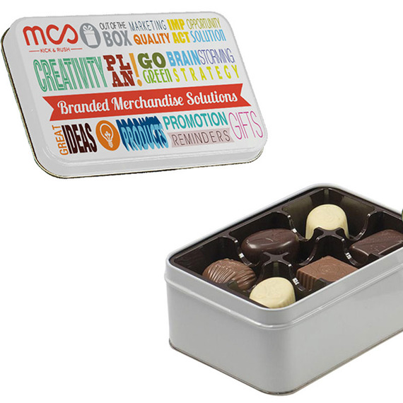 Boîtes métal personnalisées blanches 12 chocolats Leonidas