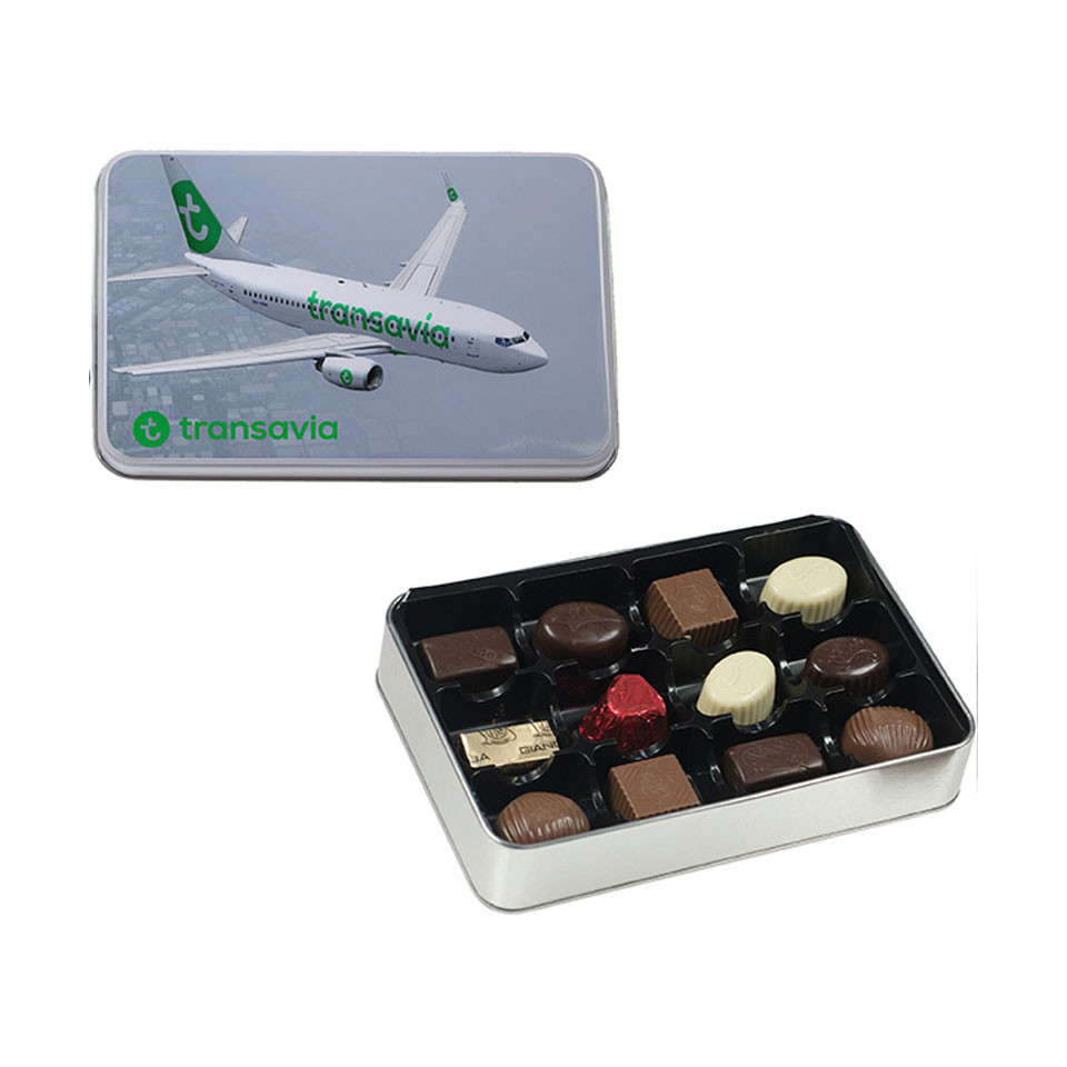 Boîtes métal personnalisées grises 12 chocolats Leonidas