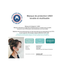 Masque tissu publicitaire réutilisable certifié DGA 100 lavages AFNOR UNS1