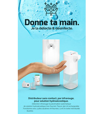 Distributeur publicitaire sans contact pour solution hydroalcoolique