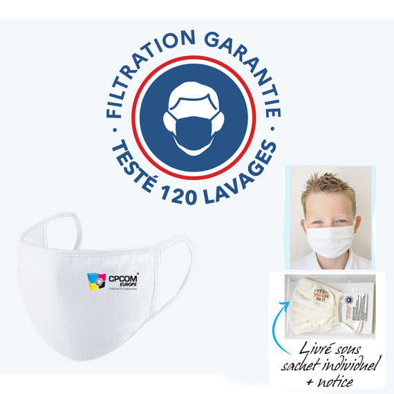 Masque personnalisé express Enfant certifié DGA 120 lavages AFNOR UNS1