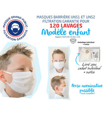 Masque personnalisé express Enfant certifié DGA 120 lavages AFNOR UNS1