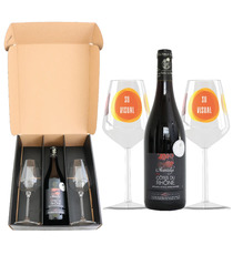 Coffret vin Côtes du Rhône et verres à vin en verre personnalisés express