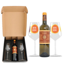 Coffret vin Moelleux Gascogne Pigmentum et verres à vin en verre personnalisés express