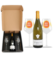Coffret vin Montagny 1er Cru et verres à vin en verre personnalisés express