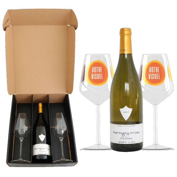 Coffret vin Montagny 1er Cru et verres à vin en verre personnalisés express