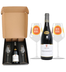 Coffret vin Crozes-Hermitage et verres à vin en verre personnalisés express