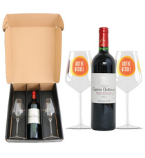 Coffret vin St Emilion et verres à vin en verre personnalisés express