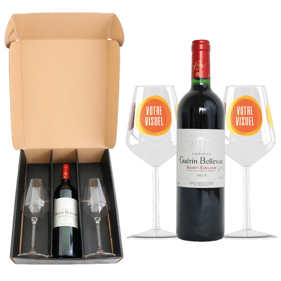 Coffret vin St Emilion et verres à vin en verre personnalisés express