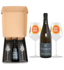 Coffret vin Chablis 2017 et verres à vin en verre personnalisés express