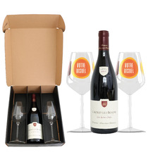 Coffret vin Chorey les Beaunes et verres à vin en verre personnalisés express