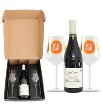 Coffret vin Châteauneuf-du-Pape et verres à vin en verre personnalisés express