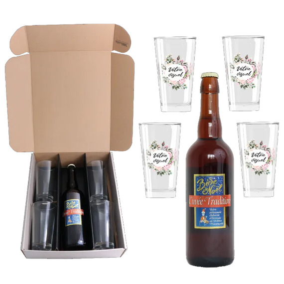 Coffret bière de Noël Cuvée Tradition et verres à bière en verre personnalisés express