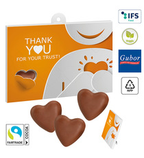 Boîte de cœurs en chocolat publicitaires fabriqués en Europe Veggie