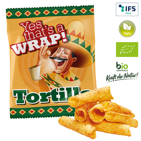 Tortilla Rolls croustillants publicitaire BIO & VEGAN