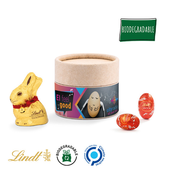 Lapin et oeufs Lindt publicitaires en Boîte biodégradable mini EASTER