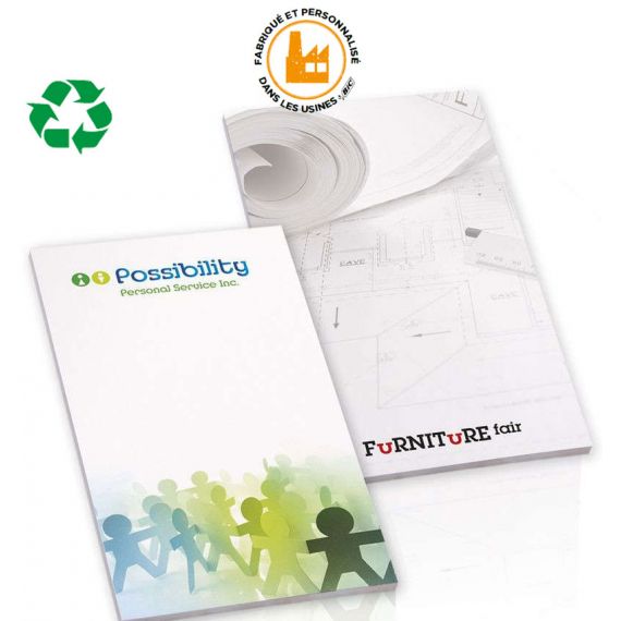 Bloc notes écologique BIC publicitaire imprimé 20 feuilles 96x152mm recyclé