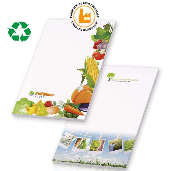 Bloc notes publicitaire écologique BIC imprimé 40 feuilles 75x127 mm recyclé