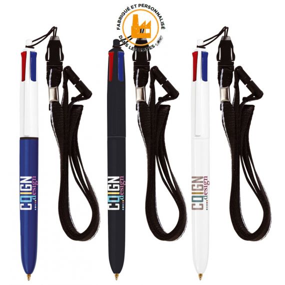 Stylo personnalisable BIC 4 Couleurs avec Lanyard